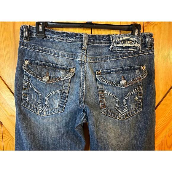 MACHINE Mens Relaxed Fit Distressed Dark Washed Jeans Size 36x32 Read (8939) - Picture 7 of 8